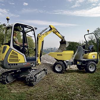 Kettenbagger Wacker Neuson ET24 mit Vertical Digging System (VDS) und Raddumper Wacker Neuson 1501 Action