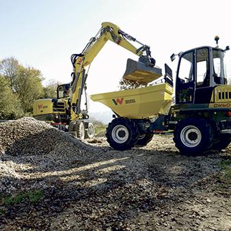 Raddumper Wacker Neuson DW60 und Mobilbagger EW100 Action