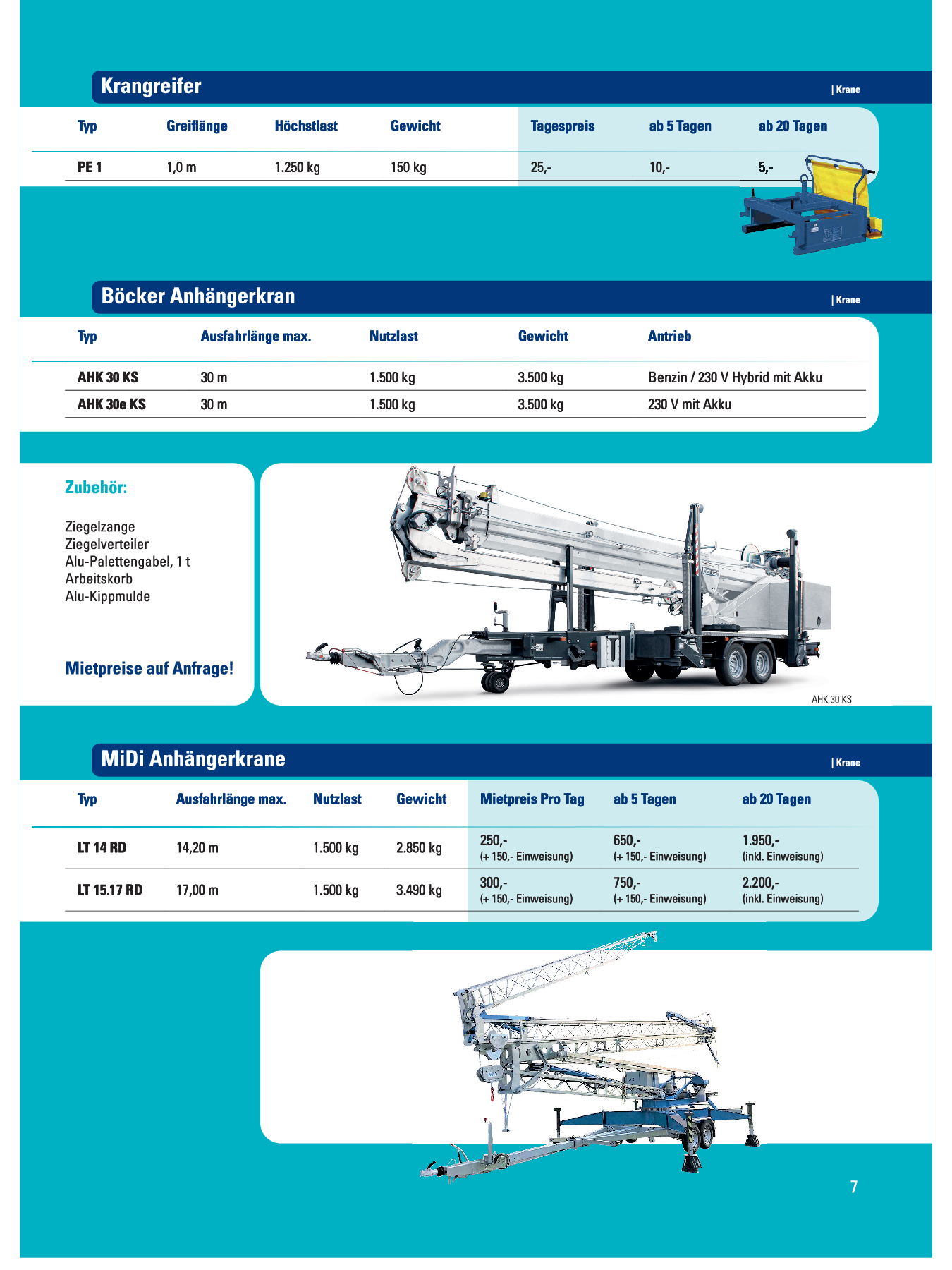 Krangreifer, krangreifer, potain, Böcker, Böcker Anhängerkran, AHK 30, aha 30, MiDi Kran