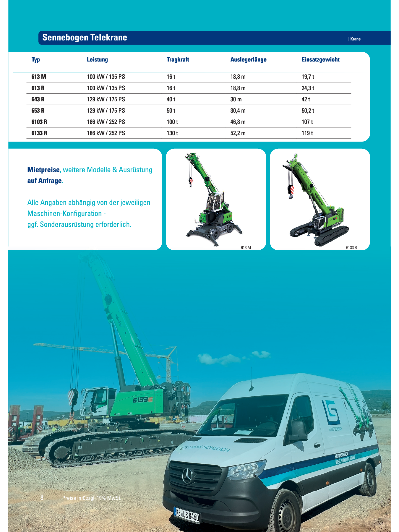 Sennebogen, Sennebogen mieten, Telekran, Telekran mieten, Telekran mieten Kassel, Sennebogen mieten Kassel, 613 M, 613 R, 643 R, 653 R, 6103 R, 6133 R