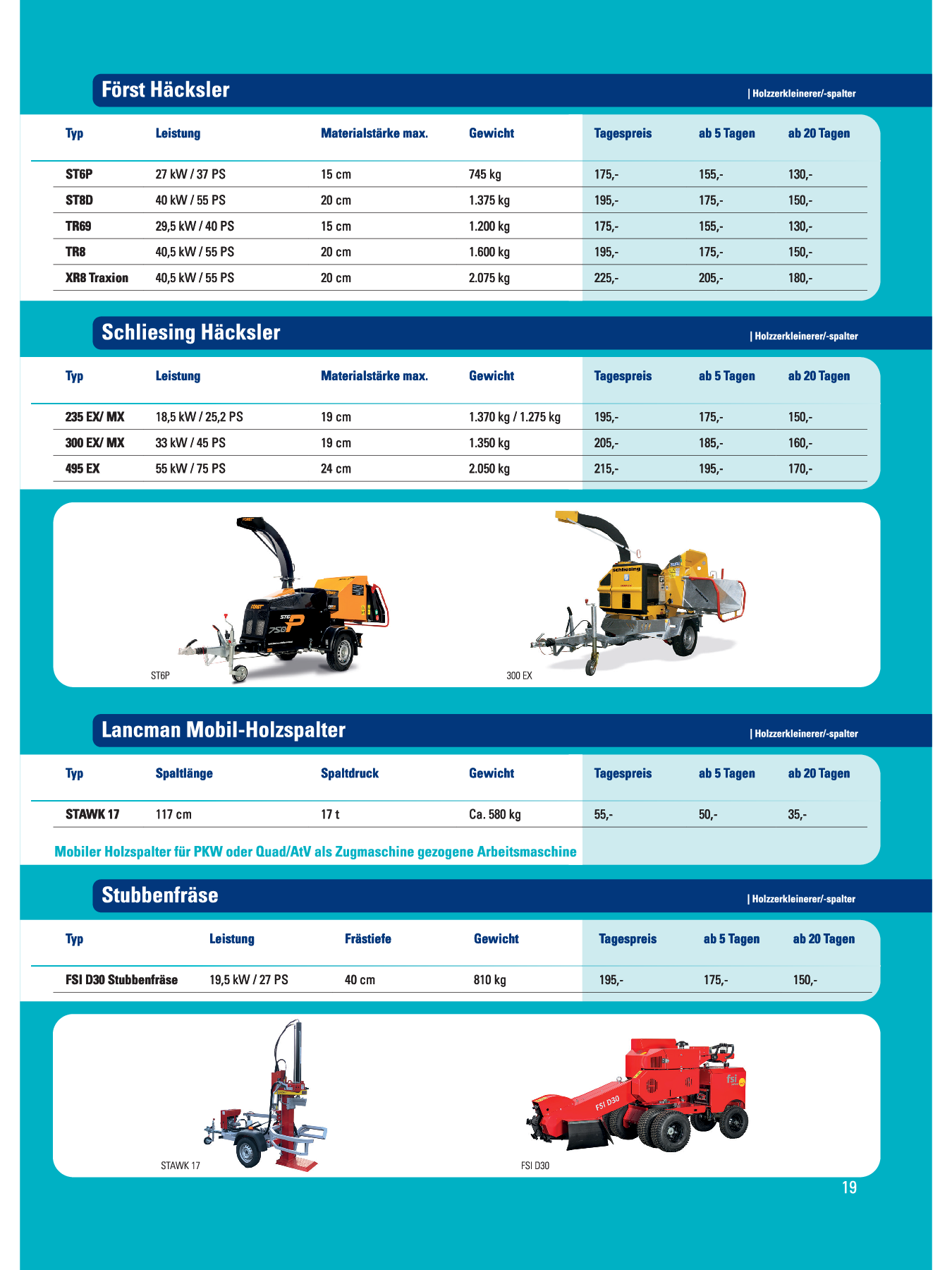 först, schliesing, lantman, häcksler, holzspalter, stubbenfräse, mieten, kassel, fulda, nordhausen
