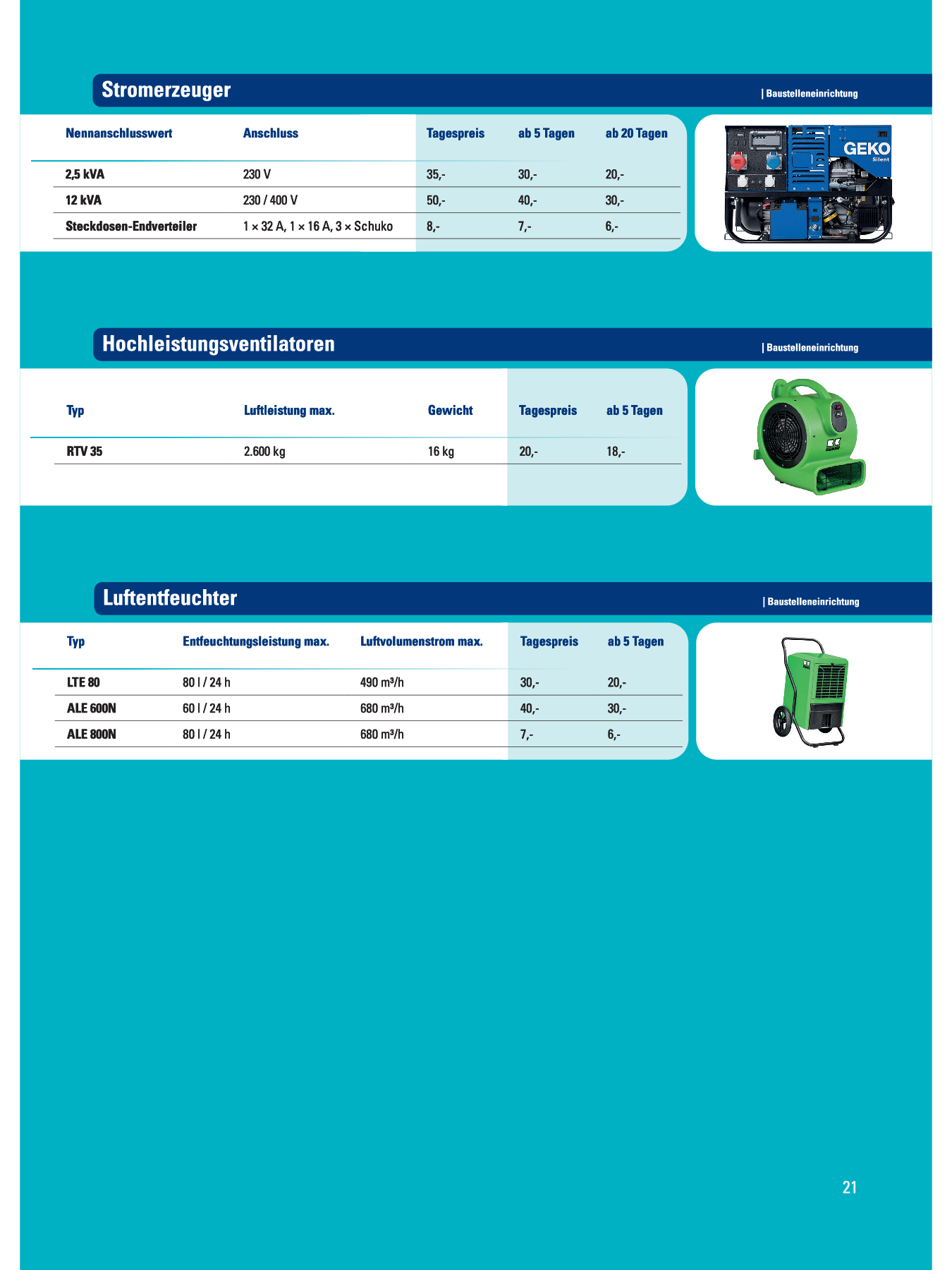 Bauwagen, Container, Containex, Bauzaun, Bauzäune, Lichtmasten, Stromerzeuger, Ventilatoren, hochleistungsventilatoren, luftentfeuchtet