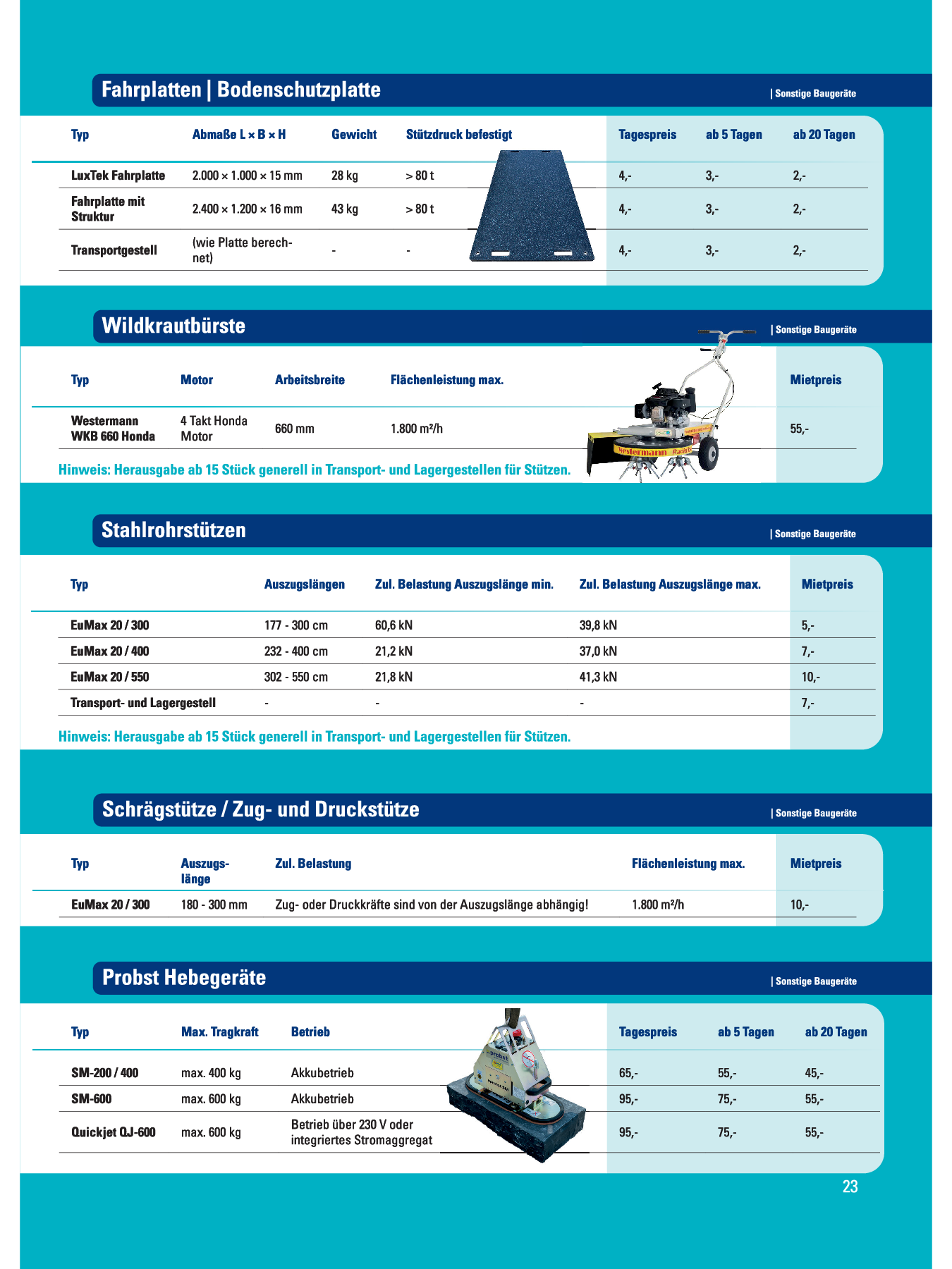 Tischsäge, steinsäge, Fugen, Schneider, Druckluftlanze, abzieht Patsche, Fahrplatten, Bodenschutzplatten, Wildkrautbürsten, stahlrohrstützen, hebegeräte