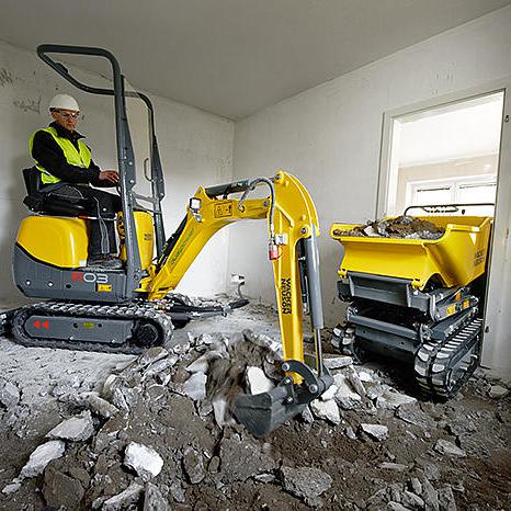 Kettendumper Raupendumper Dumper Wacker Neuson DT08 und Kettenbagger Wacker Neuson 803 dual power mit HPU8 Action