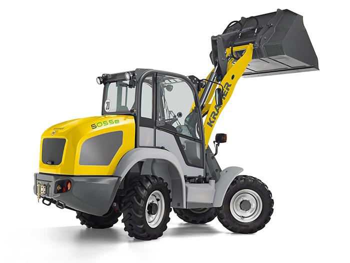 Radlader Minilader Lader Kompaktlader Stapler Schaufellader ungeteilter Rahmen Allradantrieb Allrad Elektro-Radlader Elektro vollelektrisch Kramer 5055e Studio rechts aussen
