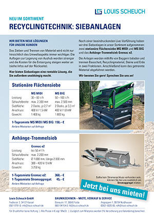 Neu im Sortiment: Recyclingtechnik Siebanlagen, Stationäres Flächensieb MS MIDI und MS BIG, Anhänge-Trommelsieb Gremac e2