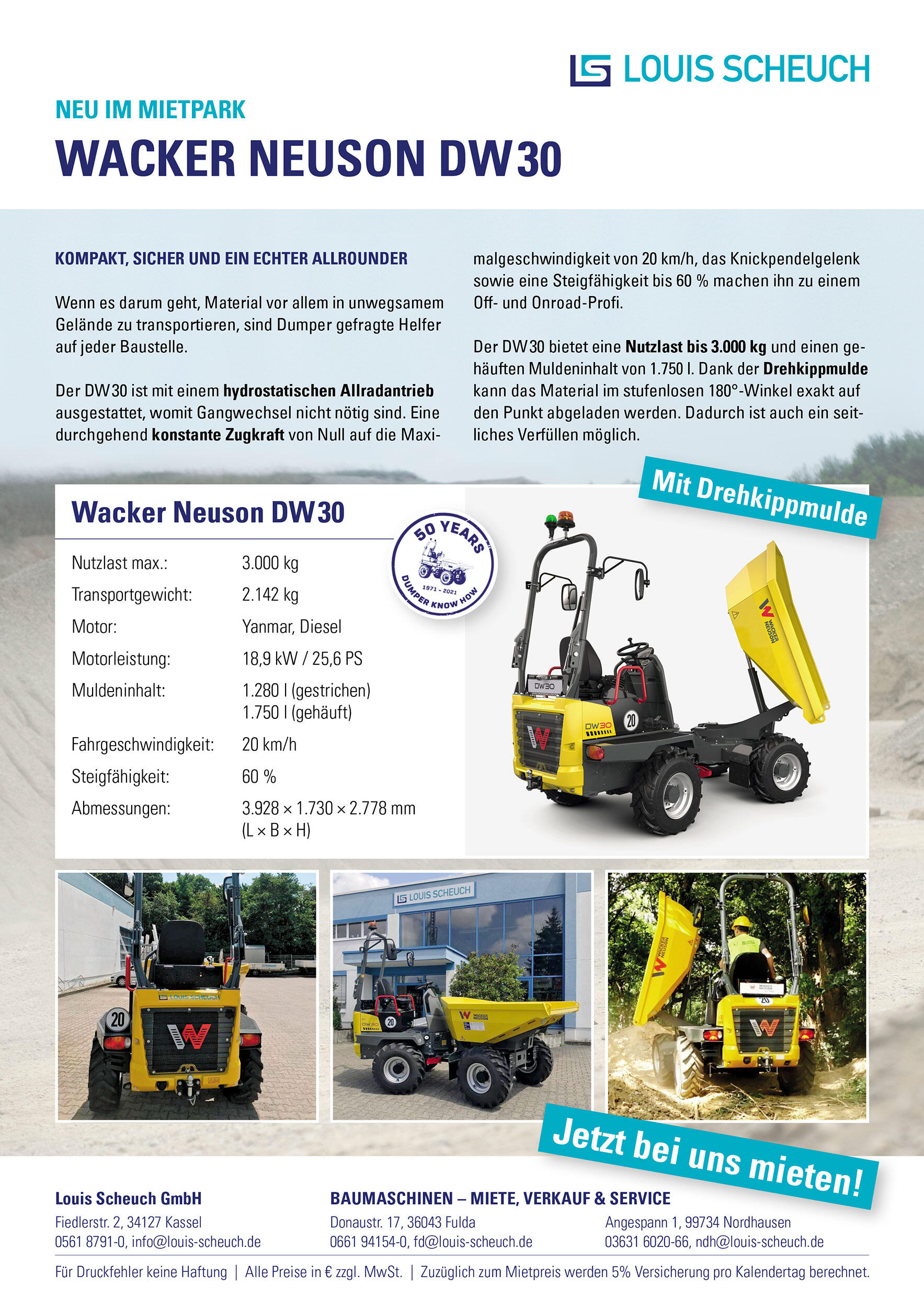 Wacker Neuson Raddumper DW30 mit Drehkippmulde mieten