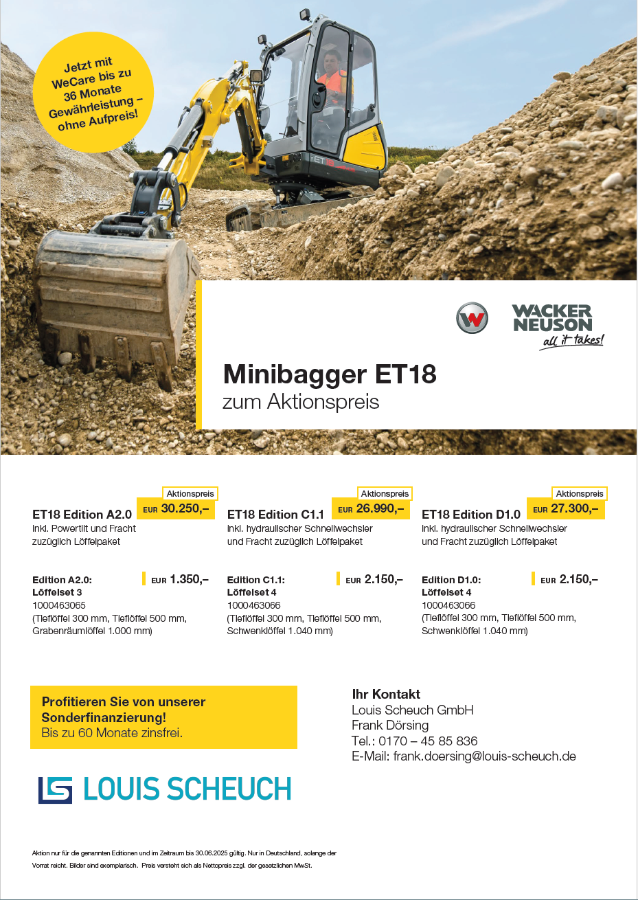 Bagger, Wacker Neuson, Minibagger, ET18, Louis Scheuch, Aktion, Bagger Aktion